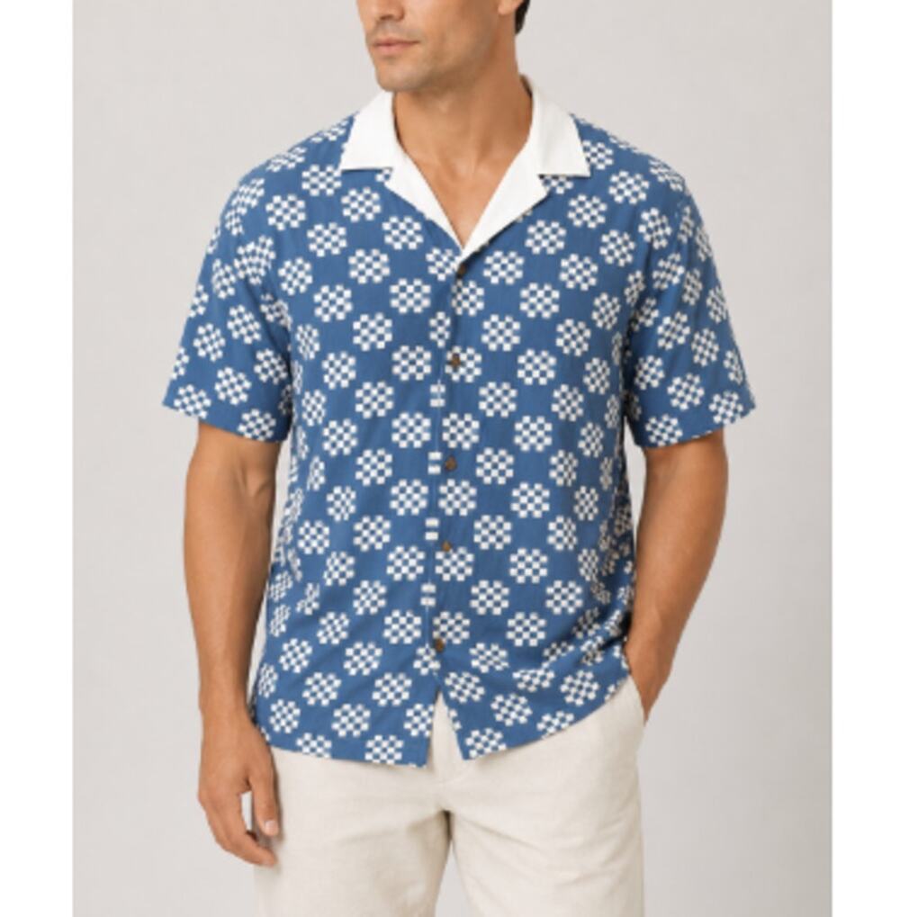 Bogey Boys Men's Blue Button Down Checkered Camp Collar Golf Shirt Size L